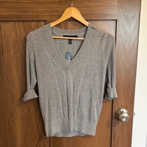 White House Black Market Heather Mercury V‑Neck Rib Knit Top